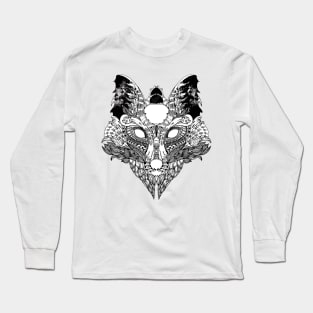 Fox black and white illustration line art design by shoosh Long Sleeve T-Shirt